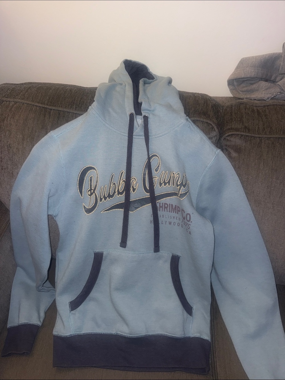 Bubble Grump Light Blue Crewneck Hoodie with Navy Trim